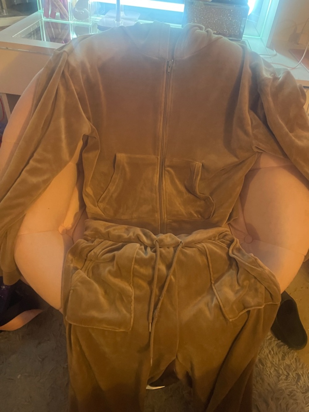 refuge brown Velour Zip Hoodie & Jogger Set